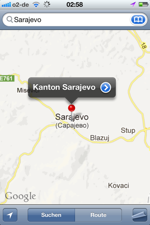 Sarajevo Screenshot Google Maps